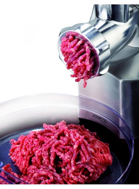 Food Mincer, 2Kg Per Minute, Metal Body, Meat Mincer, 3 Stainless Steel Mincer Screens, Kibbeh Maker, Sausage Maker, Feed Tube Pusher, Reverse Function 1 kg 1600 W MG510008 Silver
