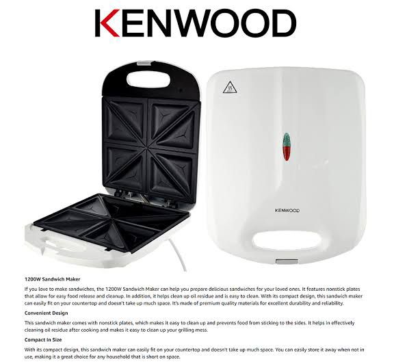 New Kenwood 4-slice Sandwich Maker SMP50 – 1200 watts - white